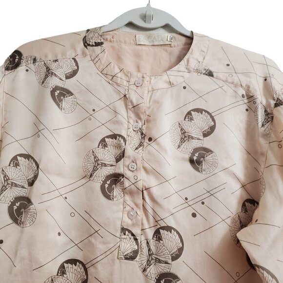 Escada Blouse Womens Size 34 US 4 Silk Peach Half Button Long Sleeve Vintage Top - Picture 3 of 13